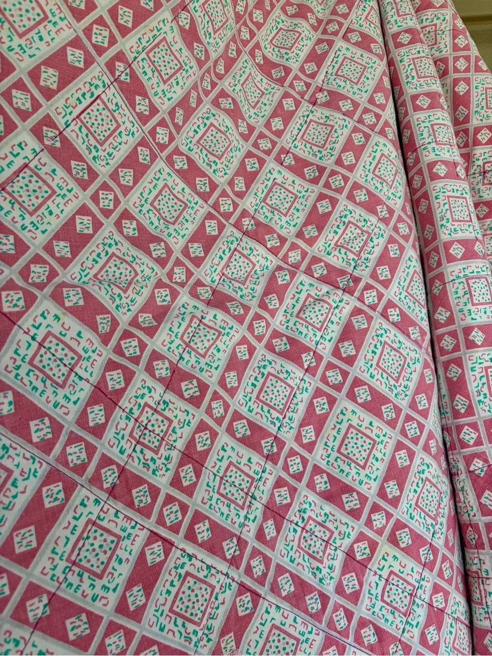 Vintage Little Girl Quilt Pink Teal Patchwork 43x32